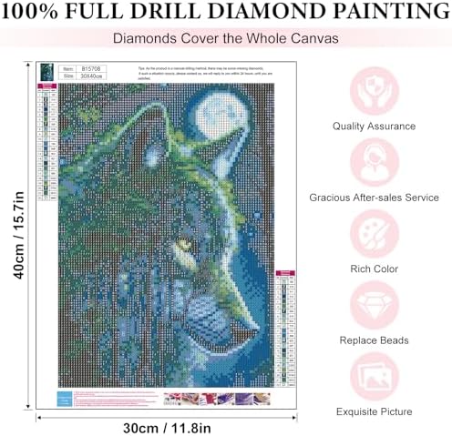 Yezavesu Wolf Diamond Art Kits for Adults Beginners 12x16 Inch | Wolf Forest Diamond Painting Kit, DIY 5D Full Round Drill Gem Art, Stress Relief Craft Kits, Home Wall Decor Gift