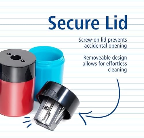 STAEDTLER Pencil Sharpener (1 Pack) with Screw Lid and Tub - No Spill Compact Design for Standard and Colored Pencils, Metal Blade, Assorted Colors