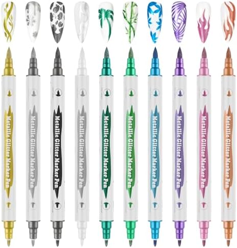 10 Color Metal Giltter 3D Nail Art Pens Set Kalolary Double-ended