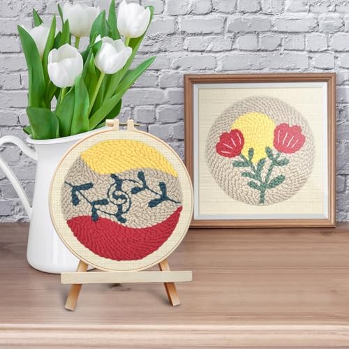 ERKOON Punch Needle Kit Adults Beginners, 2 Pcs DIY Easy Floral Embroidery Set for Starter Art Craft, Needling Punching Project with Patterns, Tools, Yarns, Hoop, Instruction (Rose)