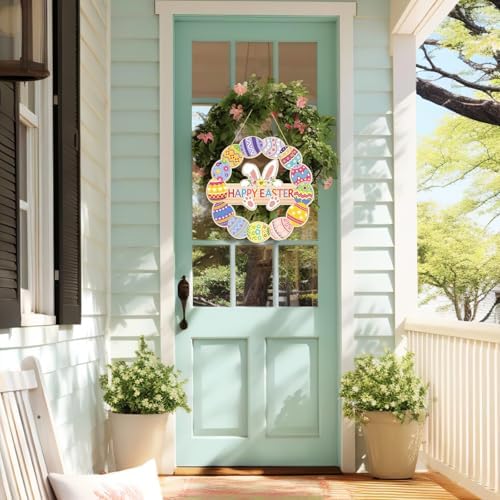 Large Size 12" Wooden Easter Ornaments to Paint, Wooden DIY Blank Unfinished Round Wood Discs Ornament Happy Easter Bunny Door Sign Egg Door Hanging Sign Plaque Crafts Hanging Decorations 3PCS