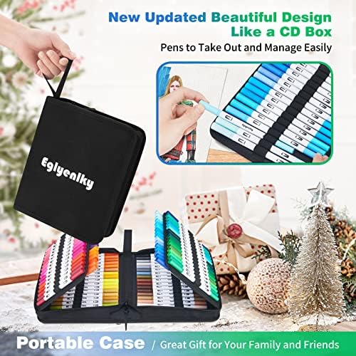 Eglyenlky Markers for Adult Coloring,100 colors,Dual Brush Pens | Art Coloring Pens,Fine Tip and Brush Tip for Adult Kids Drawing Lettering Calligraphy (White Set)