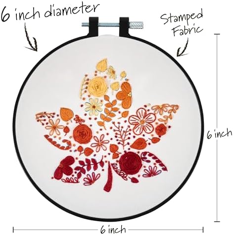 Bucilla, Stamped Embroidery Kit, Autumn Foliage, Includes 6" Hoop, Floss, Needle, and Instructions
