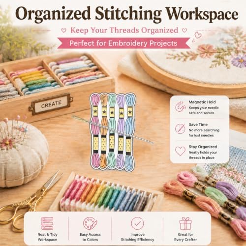 Needle Minder for Keeping Sewing & Embroidery Needles – Magnetic Needlepoint Holder, Cross Stitch Supplies – Secure & Decorative Needle Minders for Stitching & Crafting (Embroidery Threads)