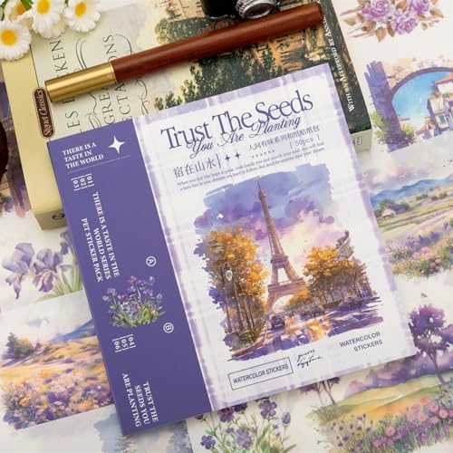 Colorful Landscape Theme Sticker Scrapbooking Supplies for Junk Journal, 50 Sheets Washi Stickers - Vintage Journaling Stickers, Ephemera Sticker Book Pre Cut(TZ-005-006)