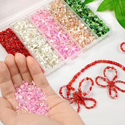 VvLons Mixed Craft Beads, 10000Pcs/200g Glass Seed Beadss Tube Bead Bugle Bead 1-5 mm Small Loose Bulk Spacer Beads for DIY Necklace Earring Bracelets Jewelry Making