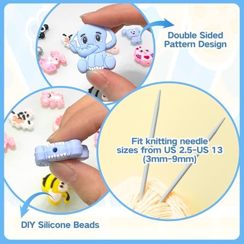 20Pcs Knitting Needle Stoppers Cute Animals Knitting Needle Point Protectors fit Size US 2.5-13 (3mm-9mm) Needles for Beginners Knitting Crochet Hand DIY Supplies Accessories
