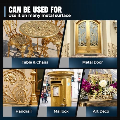 Gold Metal Paint, Gold Paint for Metal, Anti Rust Enamel Multi Surface Acrylic Gold Paints Refinishing Kit for Metals, Gate, Fence, Railing, Craft, Wood, Walls, High Heat Resistant 5.3oz