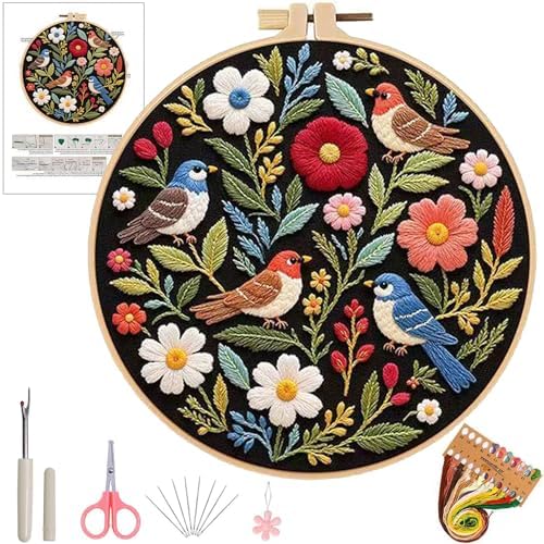 Ohcol Embroidery Kit Beginners Cross Stitch Needlepoint Kits for Adults Needle Point Kits with Hummingbird & Hoop