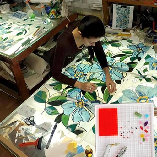 Stained Glass Cutting Mat with Tray, Great for Scoring and Cutting Glass, Catching Glass Shards in Grids, Removable Double-layer Design, Easy to Clean, Stained Glass Cutting Tools Supplies(12''x12'')