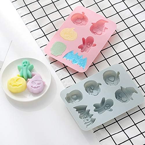 Craftdady Silicone Soap Mold 6 Cavities Bat Ghost Skull Pumpkin Moulds Trays, 2 Pack for Handmade Craft Biscuit Candy Chocolate Fondant Cake UV Resin Epoxy Resin Jewelry Making