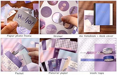 Draupnir Aesthetic Scrapbook Kit(348pcs), Bullet Junk Journal Kit with Journaling/Scrapbooking Supplies, Stationery,A6 Grid Notebook with Graph Ruled Pages DIY Scrapbook Gift for Girl Kid(Moonlight)
