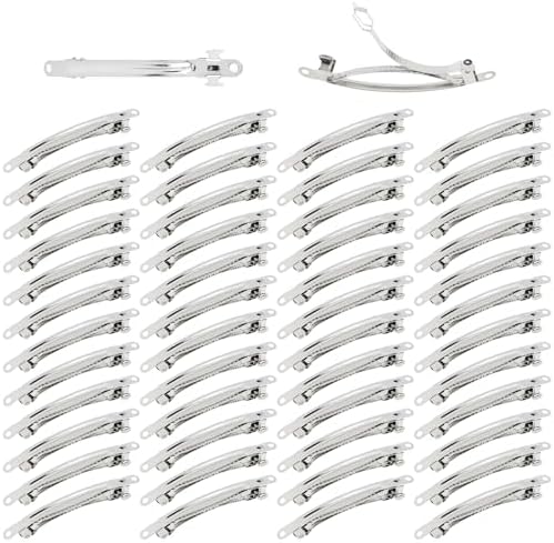 Dizila 50 Pack 8cm/3 Inch Plain Blank Silver Metal DIY Craft French Barrettes Automatic Spring Snap Hair Clips Clasps Accessories for Women Girls Teens