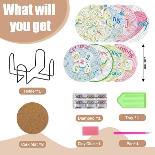 CRZMODE 8 Pcs Diamond Art Coasters Kits, Mahjong Diamond Painting Coasters