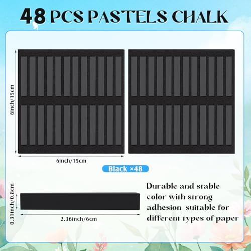 Watersay 48 Pcs Soft Chalk Pastels Set Soft Pastel for Artists Square Sketch Chalk Non-toxic Artist Pastel Sticks for Professional Artists Students and Art Lovers(Black,60×8×8mm)