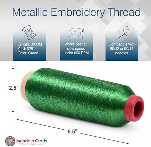 Mandala Crafts Metallic Green Embroidery Floss for Sewing, 3281 Yard Spool
