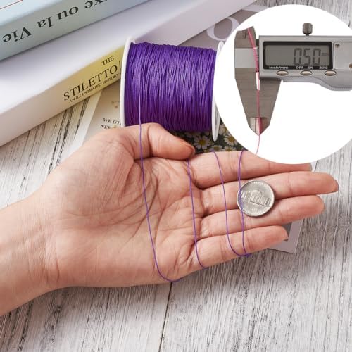 Elecrelive 150 Yards 0.5mm Braided Nylon Knotting Cord Nylon String Beading Thread Bracelet String Macrame Cord Rope for Necklace Bracelet Lanyard Jewelry, Dark Violet