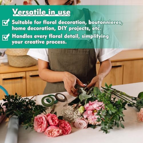 Floral Tape, 1/2inch Dark Green Flower Tape for Bouquet Floral