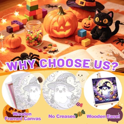 4 Pack Halloween Paint by Number for Kids with Wooden Frame - Wooden Easel