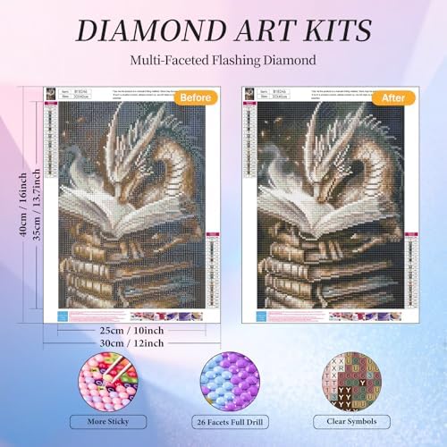 Diamond Art Kits for Adults, Dragon Diamond Painting Kit, 12 x 16 Inch
