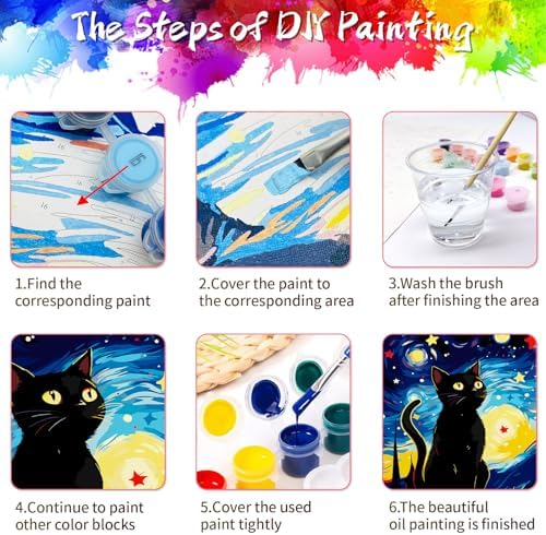 ZTOTZ Cats Paint by Number Kits for Adult,Black Cat Paining by Numbers Canvas, Kitten Adults' Paint-by-Number Kits Animal, 16x20 DIY Paints Numbers Kits Adults Starry Night