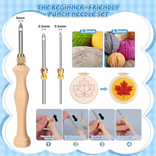 35Pcs Punch Needle Kit Adult Beginner, Adjustable Punch Needle Tool