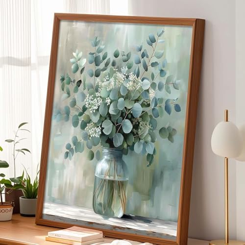 Alptiny Beautiful Eucalyptus Paint by Numbers Kit for Adults Beginner, Vase Plants Paint by Number Kits on Canvas, Flower Oil Painting Kit for Home Decor or Gift - 16x20 Inch