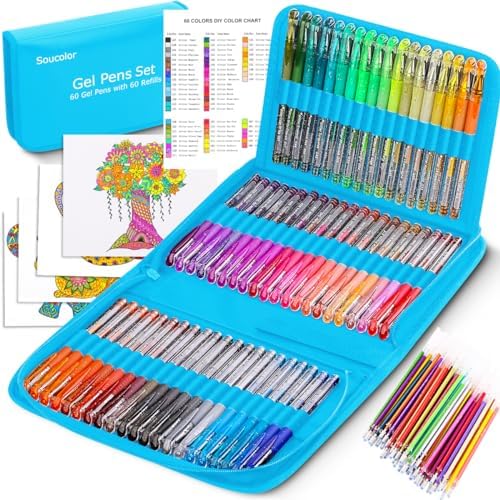 Soucolor 120 Glitter Gel Pens,60 Refills,Gel Pens for Coloring,Journaling