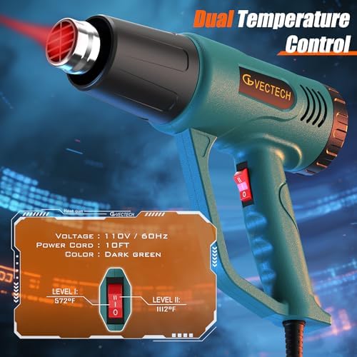 Digital Heat Gun with LCD Display, 100°C-650°C Adjustable Temperature Control, Hot Air Gun Power Tool with 10FT Long Cord & 4 Nozzles for Stripping Paint, Shrink Wrap, PVC, Epoxy Resin