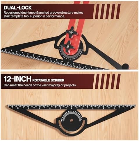 Stair Tread Template Tool, 10" to 67" Adjustable Aluminum Stair Tread Jig, Precision Angle Length Depth Measuring Gauge Tool for Floors Cabinets Woodworking Construction,Includes Storage Bag