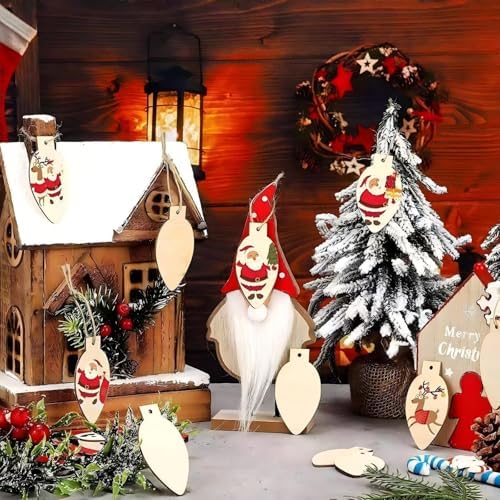 Wooden Christmas Bell Ornament, 10pcs Blank Wood Ornaments, 3.5x1.9x0.12in Used for Painting and Decoration DIY Technology, Hanging skrnrhrery