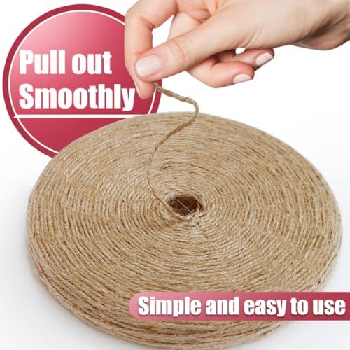 PerkHomy 600 Feet Natural Jute Twine Long Twine String for Crafts Gift Wrapping Packing Gardening Crochet Knitting Macrame Decor (Brown 600feet Flat) (Pack of 3)