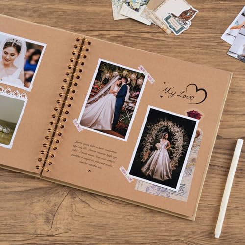 potricher 10 x 10 Inch DIY Scrapbook Photo Album 40 Pages, Yellow | Thick Kraft Paper Scrap Book Photo Albums, Memory Book for Wedding, Anniversary, Baby, Family, Travel, DIY Projects