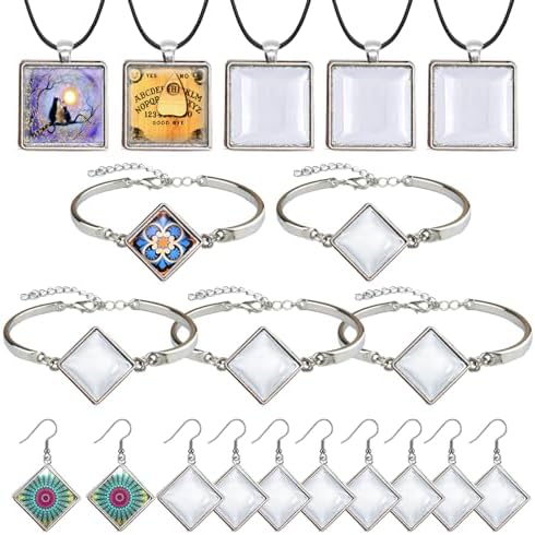 J6QIHANG Pendant Trays Kit with Cabochon Glass