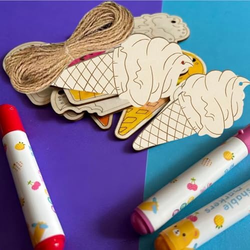 Wooden Ice Cream Decorations, 10pcs Blank Wood Ornaments, 3.5X1.5 in Used for Painting and Decoration DIY Technology, Hanging skrnrhrery