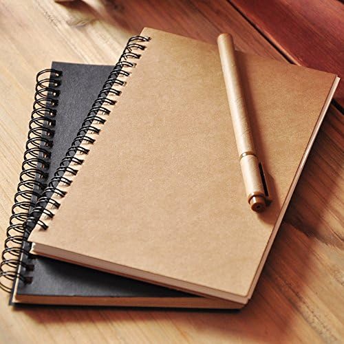 DSTELIN Soft Cover Spiral Notebook Journal 2-Pack, Blank Sketch Book Pad, Wirebound Memo Notepads Diary Notebook Planner with Unlined Paper, 100 Pages/ 50 Sheets, 7Inchx 4.75Inch (Brown and Black)