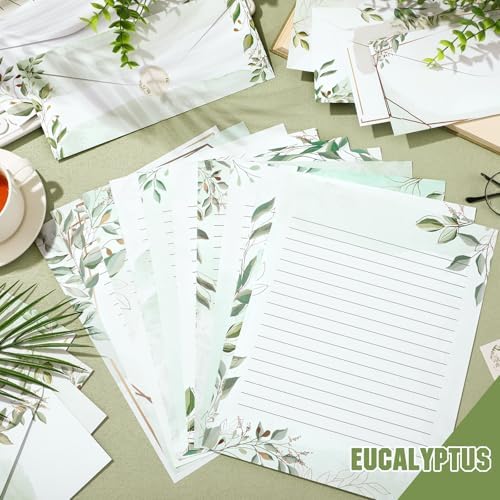 TaoBary 160 Pcs Green Leaves Stationery Paper and Envelopes Set, 8.5 x 11''