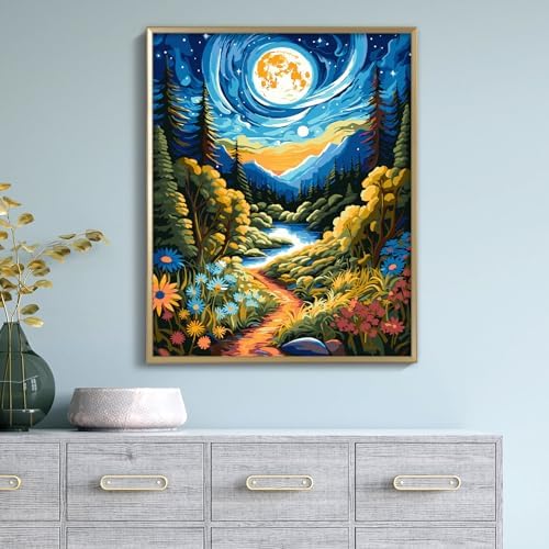 ZTOTZ Paint by Numbers Kit for Adults,Painting by Numbers Kit Landscape,Moon Landscape Paint by Numbers Adults on Canvas,Number Painting for Home Wall Decor 16x20Inch(Mountain)