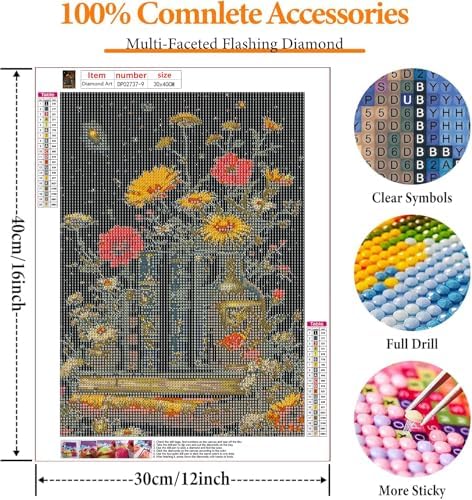 RYMILIE 9 Pack Diamond Art Kits for Adults Vintage Flowers and Books | D Diamond Painting Kit for Beginners, DIY Full Round Drill Gem Art Crafts for Home Wall Decor Gift 12x16inch