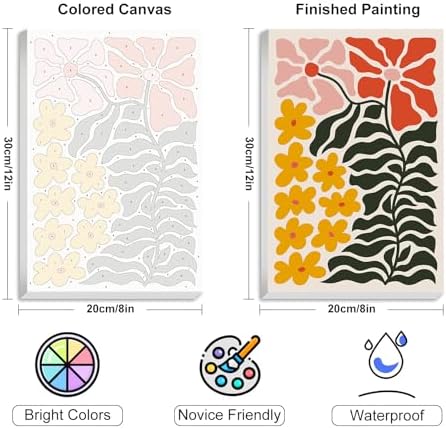 4 Pack Framed Paint by Numbers Kit for Adults with Wooden Easel, Flowers | With Frame, Easy Flower DIY Acrylic Painting, For Adults Beginner, Stress Relief Craft Kits, Home Wall Decor Gift, 8x12 IN