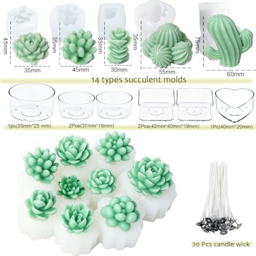 EuTengHao Succulent Resin Mold 3D Silicone Plant Flower Mold with Candle Cups Candle Wicks for Epoxy Resin Wax Clay Casting Home Decor, Garden Crafts, DIY Art Projects