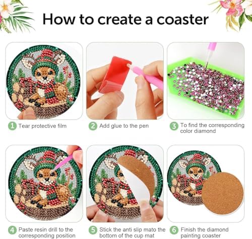 8 Pcs Christmas Diamond Art Painting Coasters Kits,Winter Snowman Coaster with Holder for Adults, Non-Slip DIY Dot Paint Craft Kits,5D Full Drill DIY Diamond Dot Gem Art Kit Home Decor Arts Craft