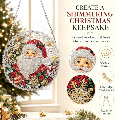 Christmas Pearl Diamond Art Kits for Adult，Hanging Pearl Painting Kit