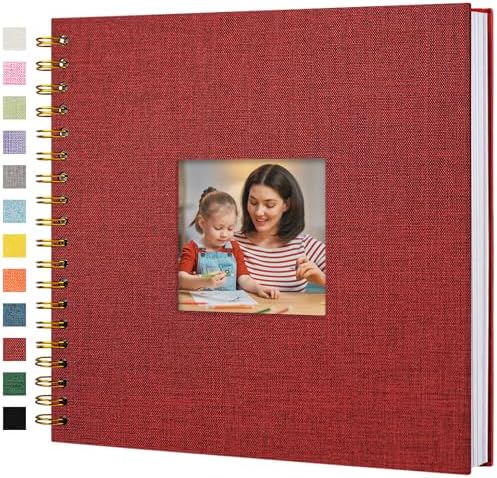 Scrapbook Photo Album Linen Cover, 10 x 10 Inch Hardcover Kraft White Pages Memory Book, for Travel Wedding Guest Book Christmas Baby Shower (40 Sheets/ 80 Pages,Red) | Red Hardcover Kraft White Pages Memory Book, for Travel Wedding Guest Book Christma...