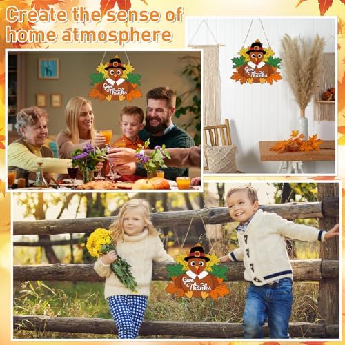 Paintable Thanksgiving Ornaments 3 Sets, Wooden Turkey Ornaments to Paint, Unfinished Give Thanks Wreaths Wood Crafts for Painting, Wood Cutouts DIY Ornament for Door Decor