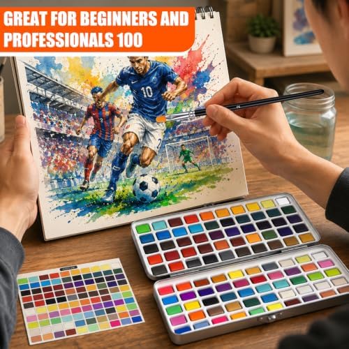 100 Colors Watercolor Paint Set – All in One Painting Supplies with Mixing Palette & Water Brushes – Travel Water Color Set for Adults, Painting Sets, Art Supplies for Painting – Art and Painting Supplies - Gift Idea