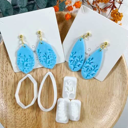 Xaekicr 5pcs Leaf Texture Polymer Clay Cutters – Clay Cutters for Earrings, Geometric Teardrop Shape Clay Tools, Clay Molds for Polymer Clay Jewelry DIY
