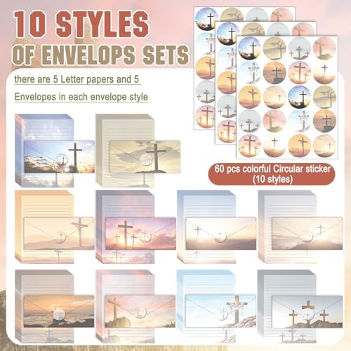 TaoBary 160 Pcs Religious Letter Cross Stationery Paper and Envelopes Set