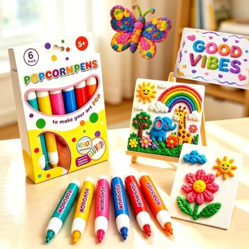 New 2027 Popcorn Pens, 6/12 Colors 3D Bubble Drawing Pen, Heat Activated Puff Paint Raised Texture Craft Tool for DIY Artwork, Greeting Cards, Scrapbooking & Kids' Projects., Multicolor