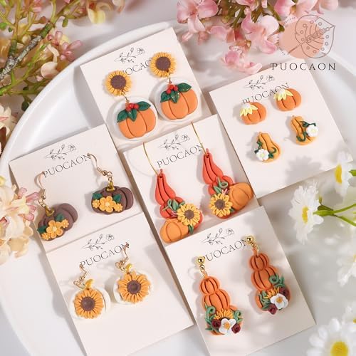 Puocaon Pumpkin Polymer Clay Cutters - 9 Pc Fall Earrings Clay Cutters for Jewelry, Thanksgiving